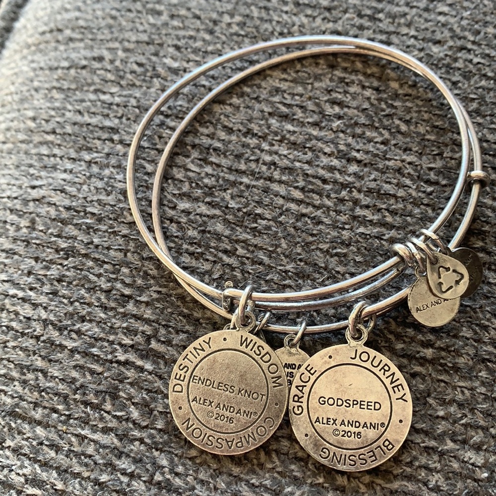 2 silver 2 bronze Alex and Ani bracelets